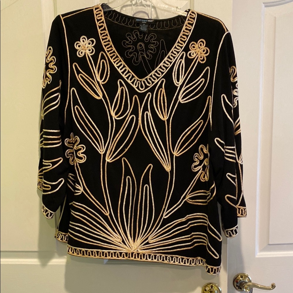 Saint Tropez West Black and Gold Graphic Embellished Blouse